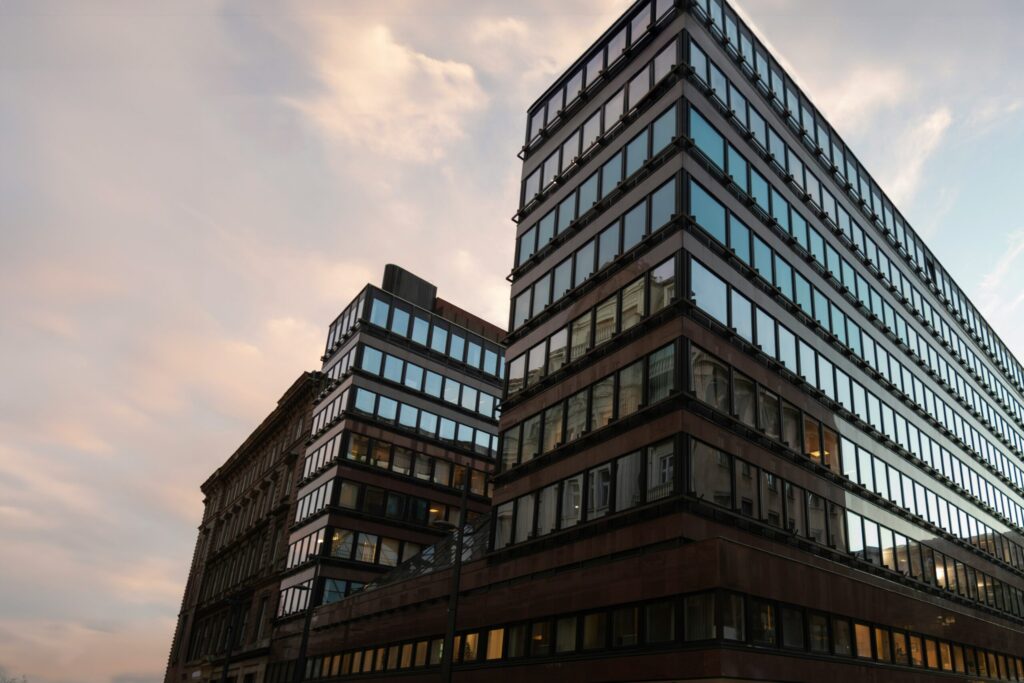 European financial district architecture representing DORA regulatory reach into UK firms.